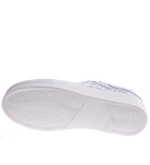 Ażurowe skórzane damskie trampki creepersy /E1-2 11582 F166/