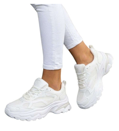 Damskie buty sportowe białe na platformie /G8-2 18658 S242/