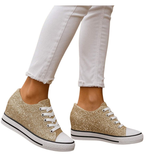 Złote trampki sneakersy na niskim koturnie /i4-3 16612 T094/