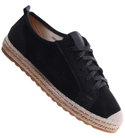 Czarne półbuty espadryle na platformie /H2 17204 G185/
