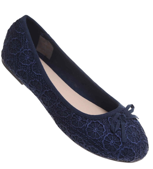 Baleriny damskie Granatowe koronkowe /G5-3 16607 T088/