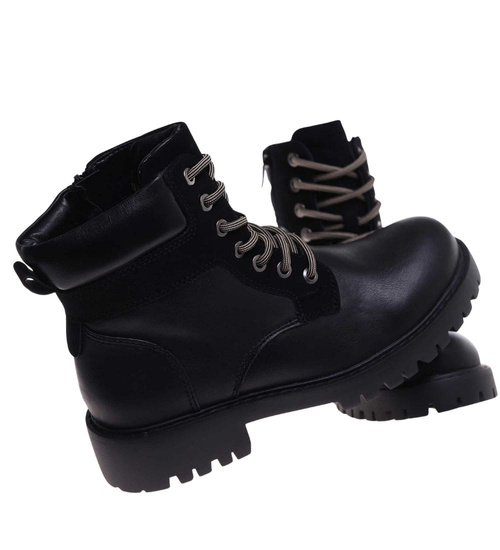 Sznurowane ocieplane botki trapery Czarne /A6-2 18278 W432/