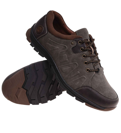 Sznurowane obuwie trekkingowe Khaki /C6-2 18035 T386/