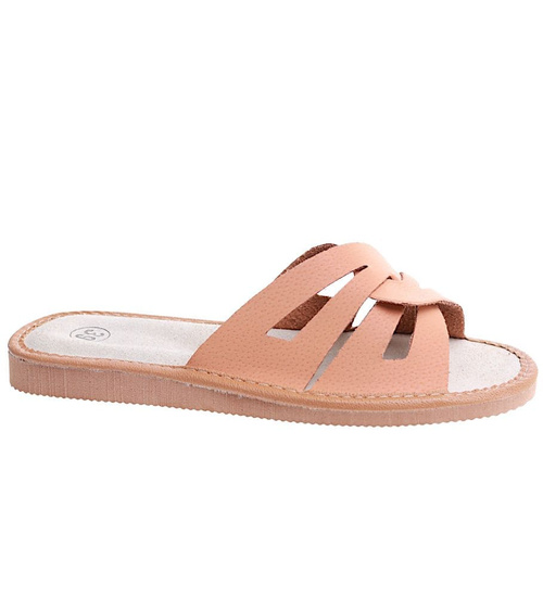 Beżowe klapki damskie z naturalnej skóry /E6-1 8453 S193/