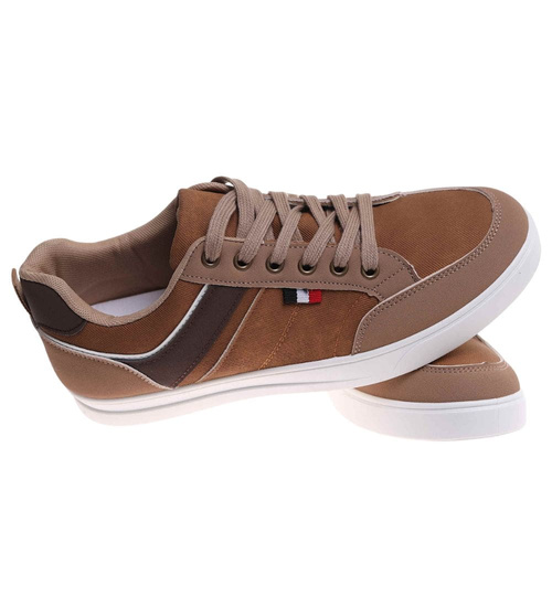 Sznurowane karmelowe trampki męskie /A10-1 18014 T432/