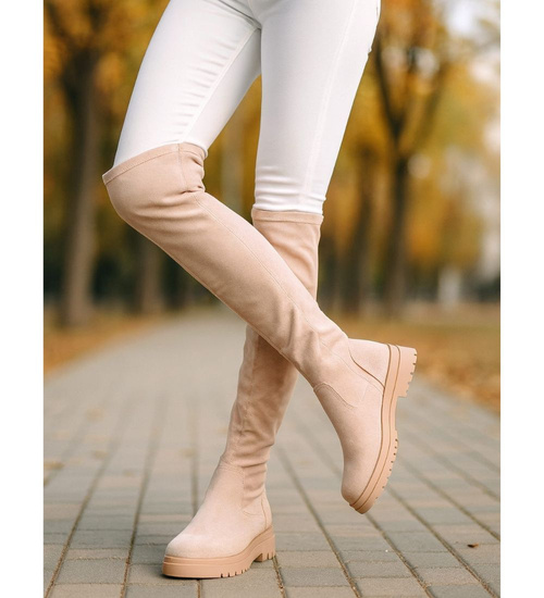 Beżowe kozaki muszkieterki /D9-2 16931 T483/