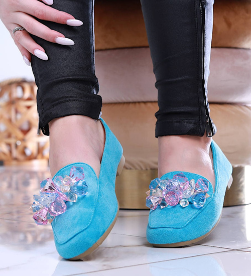 Niebieskie balerinki lordsy z kamieniami /A4-2 14086 T488/