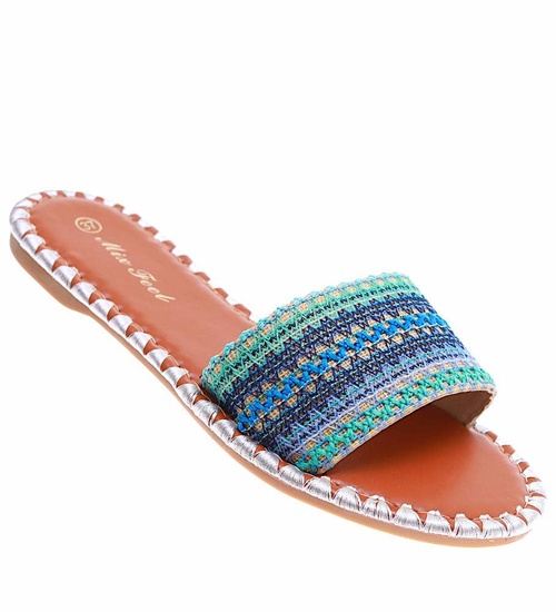 Płaskie klapki damskie z azteckim wzorem White /A9-1 16353 G079/