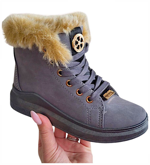 Szare ocieplane botki jak trampki z kożuszkiem /F9-2 15213 S291/