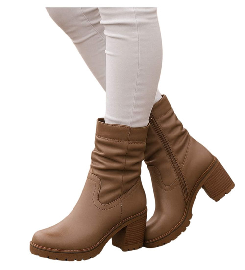 Damskie botki z wysoką cholewką Khaki /G4-2 18322 W341/