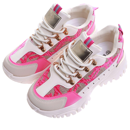 Sznurowane kolorowe sneakersy na platformie /G4-2 17407 T683/