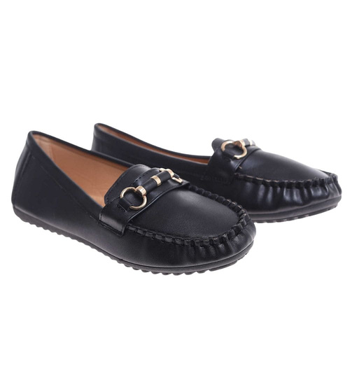 Wsuwane czarne baleriny lordsy z ozdobą /H2 18471 W7-38/