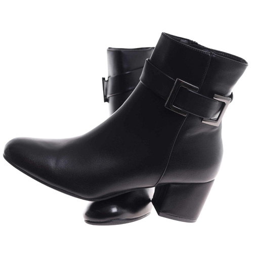 Czarne botki damskie na obcasie słupku /i5-4 H2 18443 W222/