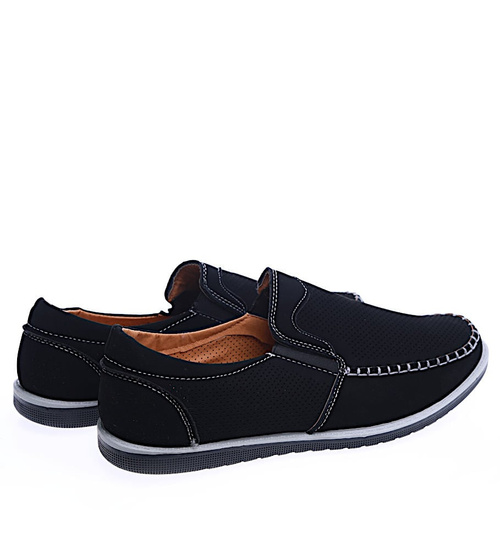 Wsuwane męskie półbuty Czarne /F2-2 14215 T490/