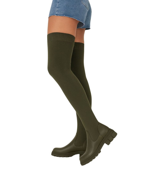 Kozaki muszkieterki elastyczne wysokie oliwkowe /F6-1 18074 T380/