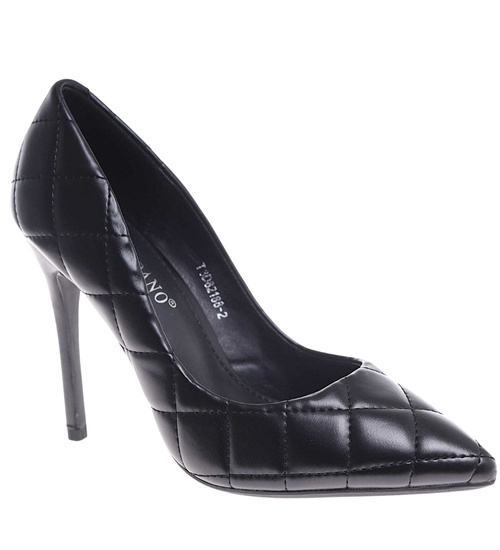 Czarne pikowane szpilki damskie ze szpicem /A4-1 13744 T197/