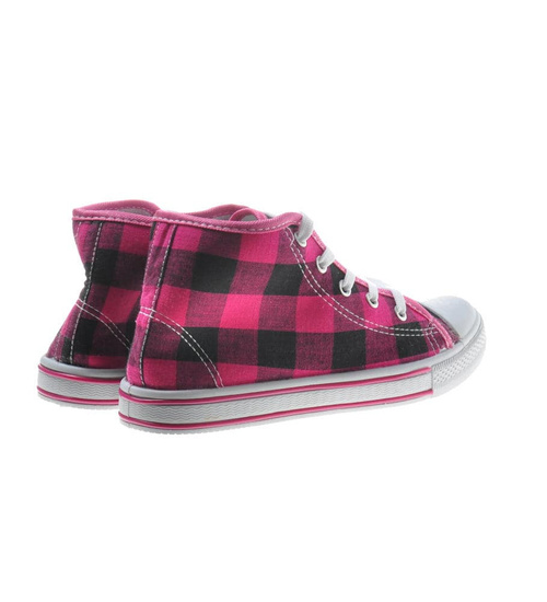 Wysokie damskie trampki z tkaniny w kratkę FUKSJA /F 9-2 7629 S097/