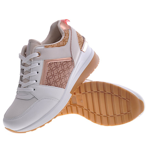 Białe trampki sneakersy na niskim koturnie /E8-2 12943 T595/