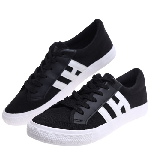 Czarne sznurowane trampki męskie /F10-2 16591 T392/