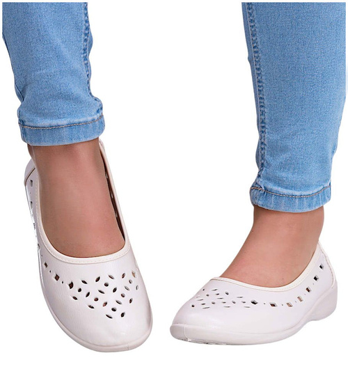 Beżowe ażurowe półbuty damskie /G12-3 16208 T102/