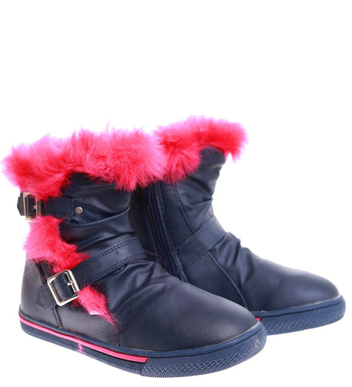 Botki ocieplane granatowe dziewczęce /B7-2 17003 T145/