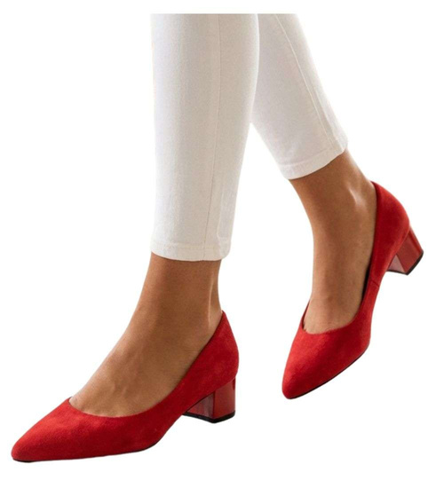 Czerwone czółenka na niskim obcasie Pointy Toe /G8-2 18806 T381/