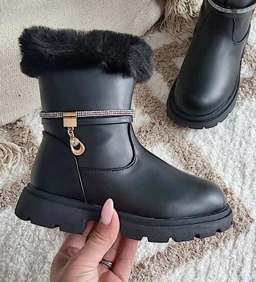 Ocieplane botki dziecięce trapery czarne /E1-2 15224 T590/ Ocieplane botki dziecięce trapery czarne /E1-2 15224 T590/