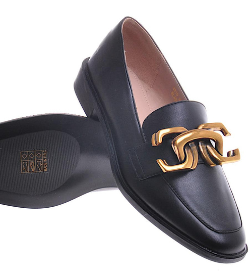 Czarne półbuty oxfordy z ozdobą /D6-2 11598 T581/