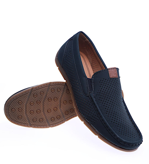 Męskie półbuty mokasyny Granatowe /B1-1 14213 S398/