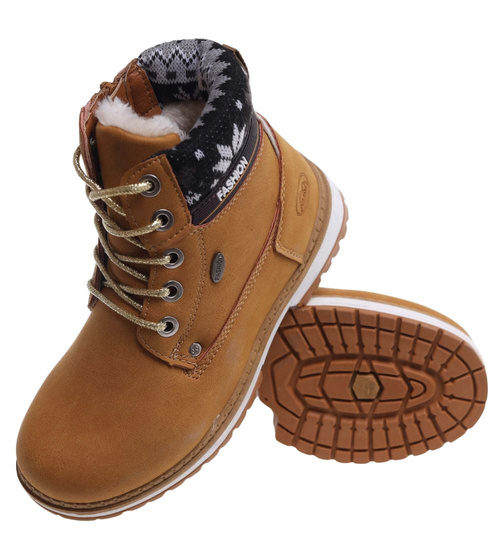  Ocieplane karmelowe botki trapery dziewczęce /G12-2 18296 T384/