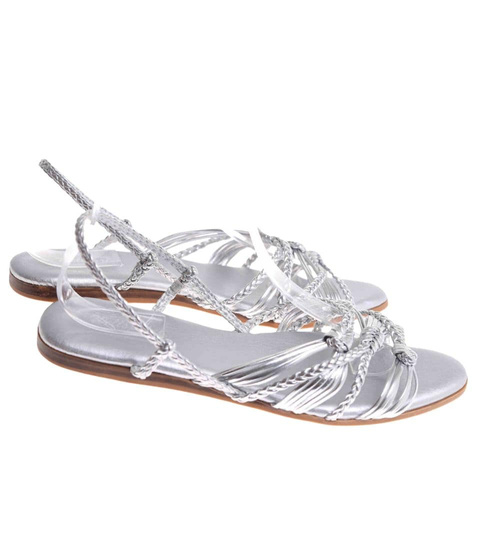 Sandały damskie Srebrne płaskie wsuwane /D2-2 17782 G084/