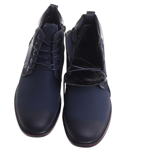 Ocieplane zimowe botki męskie Granatowe /D5-1 18458 T389/