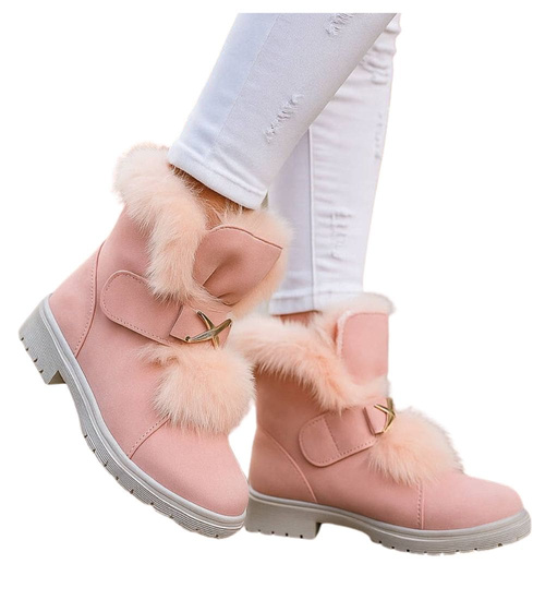 Zimowe różowe dziewczęce botki na rzepy /G6-2 18345 T295/