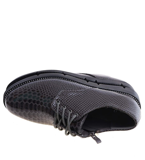 Szare sznurowane dziewczęce półbuty /B3-3 14940 T039/