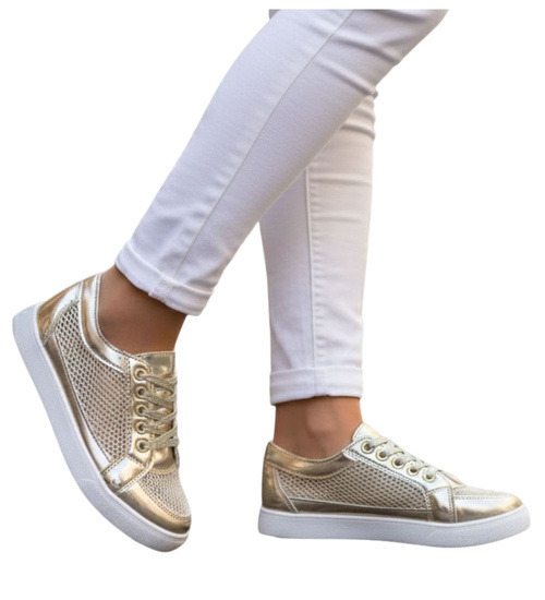 Ażurowe złote trampki damskie ost520