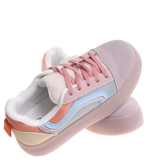 Wiązane trampki damskie na platformie Fioletowe /D4-1 17882 T489/