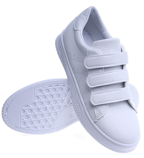  Klasyczne białe trampki damskie na rzep /C5-1 14117 S266/