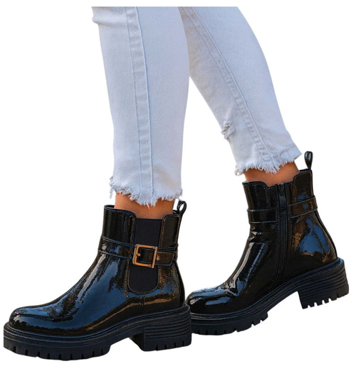 Zimowe czarne botki lśniące workery /A5-1 18561 W4/