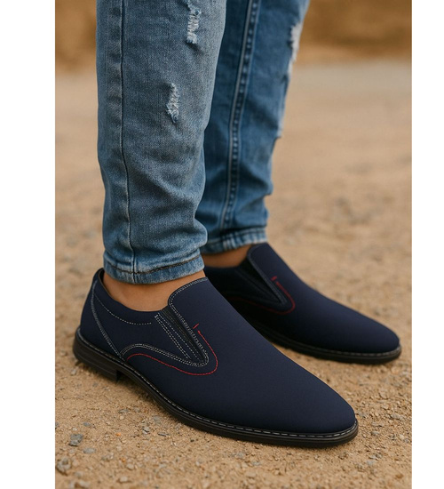 Wsuwane męskie półbuty granatowe pantofle /B4-2 15301 T356/