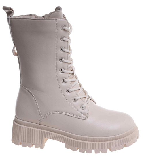 Beżowe zimowe botki trapery glany z futerkiem /A2-1 18524 T482/