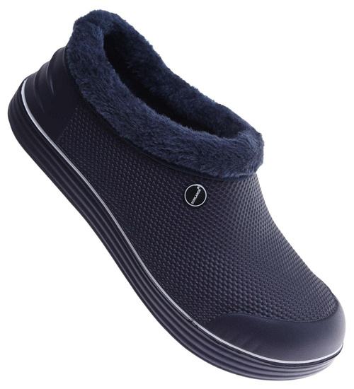 Męskie kalosze piankowe z futerkiem Granatowo białe /H2 18167 T291/