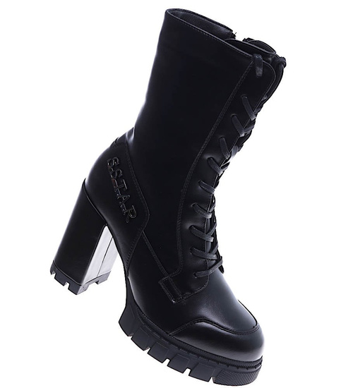 Czarne botki damskie na słupku Seastar /A4-3 14892 T955/