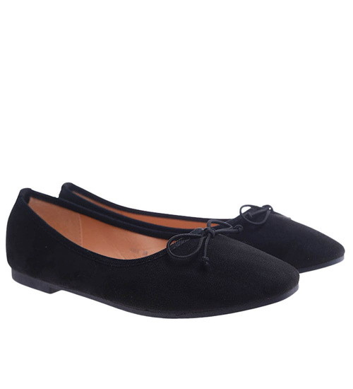 Zamszowe baleriny damskie z kokardą Czarne /G7-2 17560 G133/