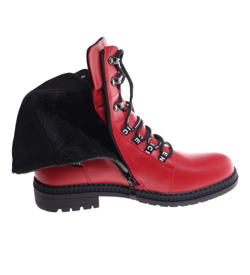 Czerwone zimowe botki trapery damskie OST461