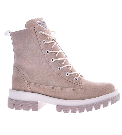 Damskie beżowe trapery z naturalnej skóry /D9-312557 R2460/