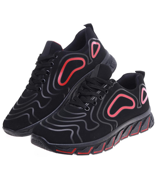 Czarno czerwone sznurowane męskie buty sportowe /D7-3 15880 T310/