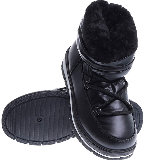 Czarne zimowe kozaki śniegowce /E2-3 15398 T635/