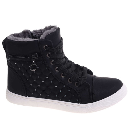 Zimowe czarne trampki z futerkiem /G3-2 18612 T396/