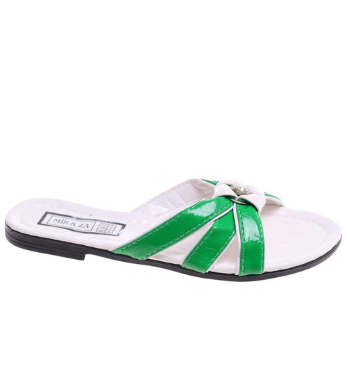 Zielono białe klapki na płaskim obcasie /H2 14349 T005/