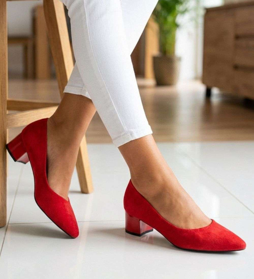 Czerwone czółenka na niskim obcasie Pointy Toe /G8-2 18806 T381/